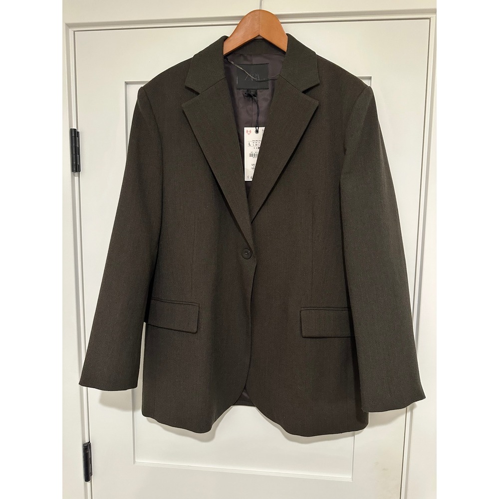 NWT Zara Oversized Wool Blazer Jacket ZW Collection Green Marl